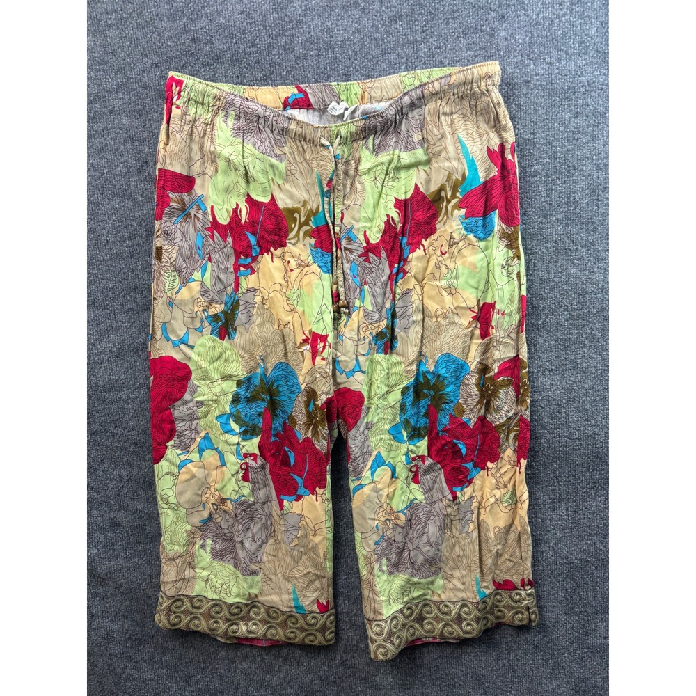 Sudara Punjammies Crop Pants Womens L Tan Floral Embroidered Boho Lounge
